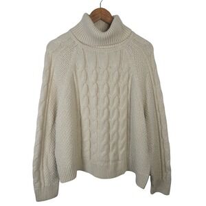 Gap Womens Large Cream Chunky Cable Knit Turtleneck Alpaca Blend Sweater